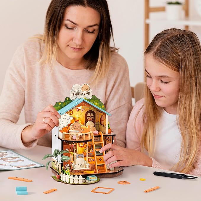 DIY Crafts for Adults Miniature Model Set, Tiny House Duplex Villa with Puppy